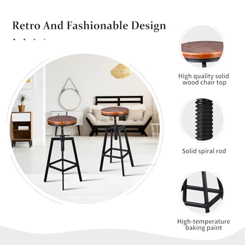 Set-of-2-Vintage-Bar-Stools-256-315inch-Height-Adjustable-Farmhouse-Dinning-Stool-Swivel-Wooden-Seat-Kitchen-Island-Counter-Chair Set of 2 Vintage Bar Stools 256 315inch Height Adjustable Farmhouse Dinning Stool Swivel Wooden Seat Kitchen Island Counter Chair