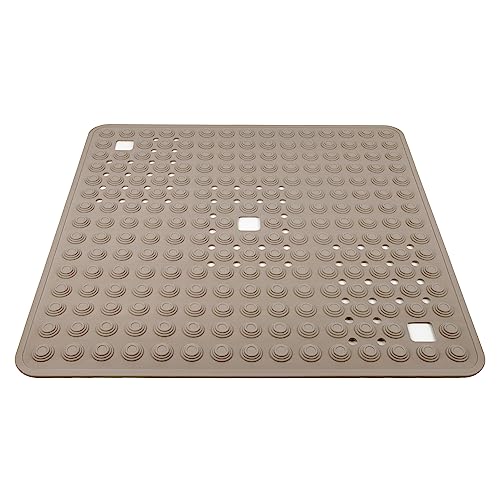 Cofan Alfombrilla de baño | Alfombra Cuadrada | para Ducha o bañera | Superficie Antideslizante | Alfombrilla con ventosas de Alta Resistencia | Medidas: 60 x 60 cm (Beige Piedra)