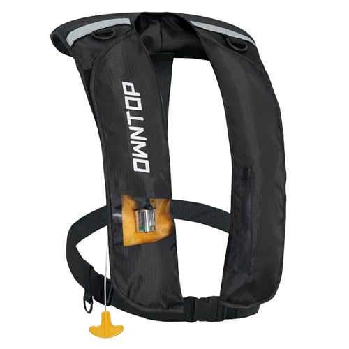 Owntop Automatic Inflatable Swim Jacket Adults, Highly Visible Manual Inflatable Swim Vest, 24g CO2 Cartridge Included, Low Profile for Kayak, Fishing, Paddle Sports, Black