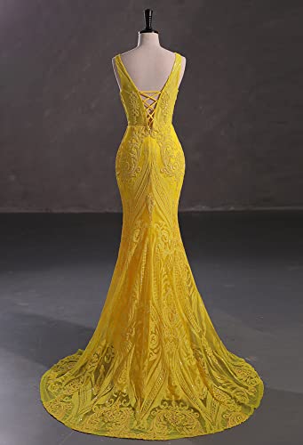 Women's Double V-Neck Sequins Lace-up Mermaid Evening Dress3