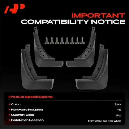 Image of A-Premium Mud Flaps, No Drilling Required Splash Guards with Accessories | Compatible with Audi A4 2020-2021 Sedan, Set of 4 Front and Rear
