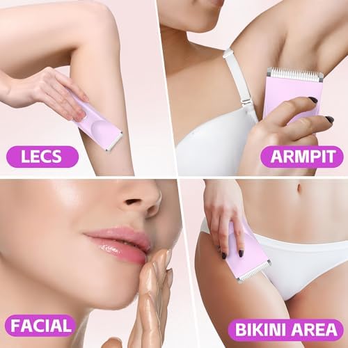 مزيل شعر 2 في 1 جديد 2025 للنساء من بوكيلا، ماكينة حلاقة كهربائية مقاومة للماء بدرجة IPX7 مع ضوء LED، شفرة من السيراميك، شحن سريع USB، للبيكيني/تحت الابط/الساقين، هدية للنساء، ارجواني - الصورة 12