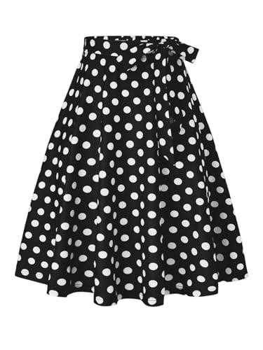 GORGLITTER Rock Damen Elegant Polka Dots Midirock Knielang A Linie Faltenrock Hohe Taille Swing Rock Freizeitrock Trachtenrock Rockabilly Kleider...