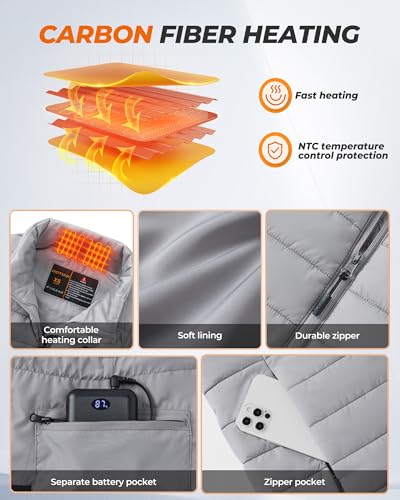 Image of Heated Vest Women, 9 Heating Zones, Horizontal Quilting, Nylon | 16000mAh 7.4V Battery, Womens Heated Vest for Winter Commuting, Hiking, Mountaineering, Fishing, Skiing, Cycling
