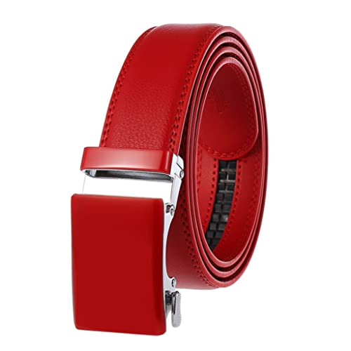 Buckle Belts for Men and Women Holiday Gifts Men Red Color 3.5cm Cow Leather Automatic (Color : A Size : 130cm) (A 110cm)
