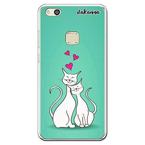 dakanna Custodia per Huawei P10 Lite | Gatti Innamorati | Cover in Gel di Silicone TPU Morbido di Alta qualità Trasparente