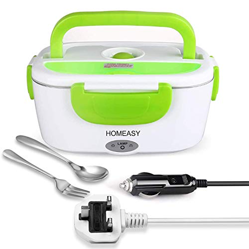 Electric Lunch Box, 80W 3 in 1 Food Heater Warmer 1.5L Removable Food-Grade Stainless Steel Container Portable for Car, Office, School and Home Use 220V/12V/24V (Green)