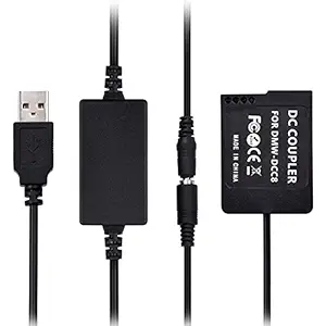 FOTON POWER DMW-DCC8 USB Power Kit DC Coupler Dummy DMW-BLC12 Battery with USB Converter Power Cable Compatible for Panasonic Lumix DMC-FZ200 FZ300 FZ1000 FZ2500 G5 G6, Black