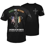 Irish by Blood T-Shirt Patriotic Tribute Tee | American Pride Veteran Support Shirt | 100% Cotton Military Apparel | Black, Large