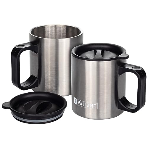 Valiant Insulated Camping Mug Twin Pack, Silver