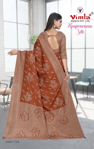 Image of Vimla Women's Kanjivaram Silk Uniform Saree and Unstitched Blouse Piece | Office School Uniform Saree For Women | Sari for Women