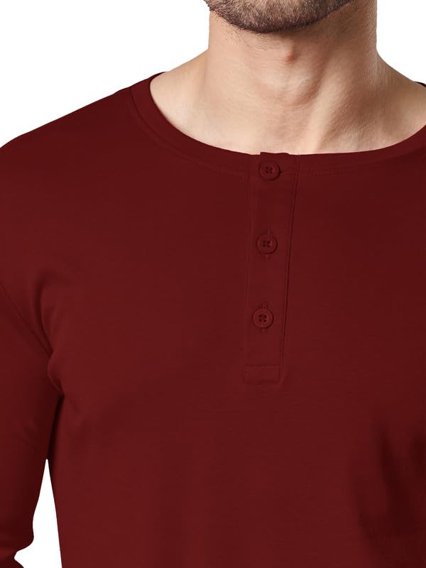 Image of LAZYCHUNKS Regular Fit Solid Super Combed Cotton Rich Henley Neck Full Sleeve Men's T-Shirt