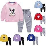 [X psblty]チェックマイメロディ子供服 秋冬服長袖Ｔシャツ 2点上下セット 綿 無地 丸首 トップス カジュアル ルームウェア キッズ 男の子 女の子 人気 仮装 変装 (D1#,110CM)