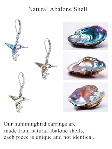 Dreamboat Hummingbird Bird Leverback Earrings for Women 925 Sterling Silver Abalone Shell Dangle Drop Earring Jewelry Gifts for Hummingbirds Lovers3