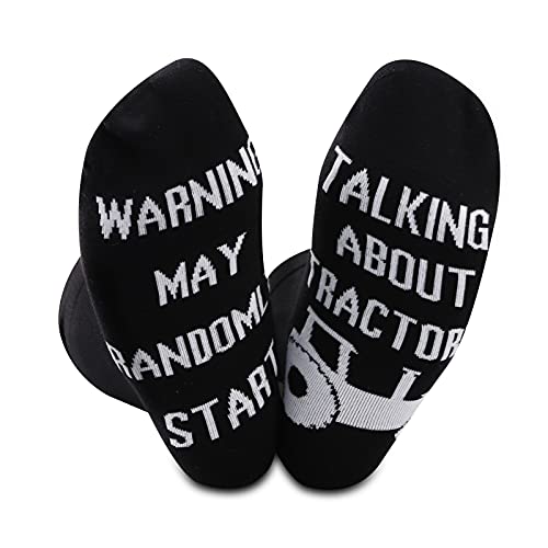 GJTIM 2PAIRS Farmer Tractor humour slogan Warning May Randomly Start Talking About Tractors Funny Farming Socks