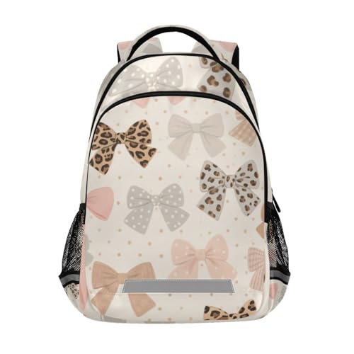 Brownish Grey Leopard Print Bow Designed kids travel backpack with big bookbags for student mochilas para ni?as de 12 a?os