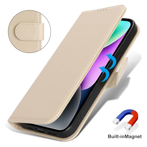Image of for iPhone 14 Case Wallet with Card Holder,for iPhone 13 Wallet Case for Women Men,PU Leather Shockproof Magnetic Buckle Stand Flip Phone Case-Beige