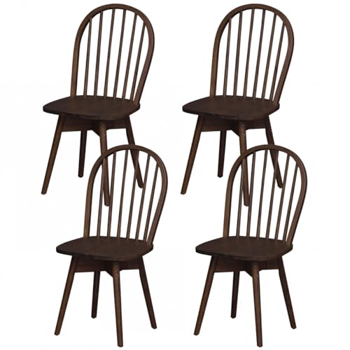 Image of COSTWAY Swivel Windsor Dining Chairs Set of 4, Solid Rubber Wood Armless Kitchen Chair with Tilt Back, Mid-Century Modern Side Chairs for Dining Room, Kitchen, Restaurant (Walnut)