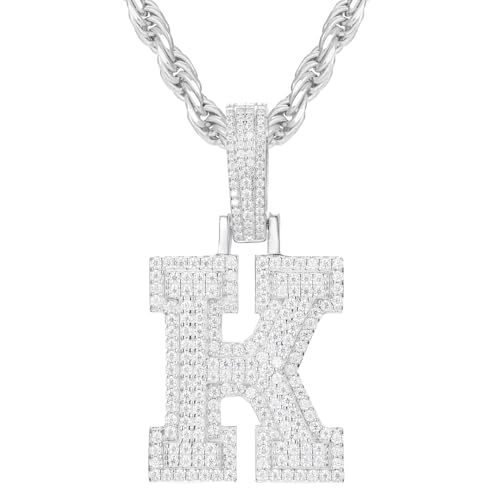 YIMERAIRE 3D Moissanite Letter Pendant Iced Out K Initial Letter Necklace 925 Sterling Silver Iced Out Pendant Necklace For Men Women