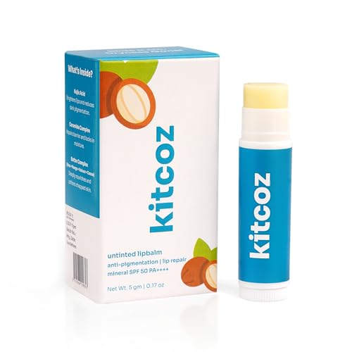 Kitcoz Ceramide Lip Balm with Kojic Acid & SPF 50 PA++++ for Dark, Pigmented & Dry Lips – 5g, Unisex (Natural – Untinted)