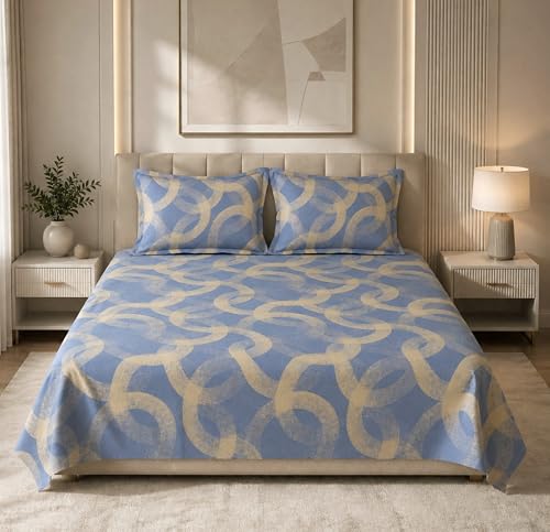 Image of HOMEKART 210 TC Premium Cotton Double Bed Bedsheet with 2 Pillow Covers | Double Bed Sheet Set | Soft, Breathable, Skin Friendly, Wrinkle Resistant & Fade Resistant |228 x 254 cm | Bedding for Home