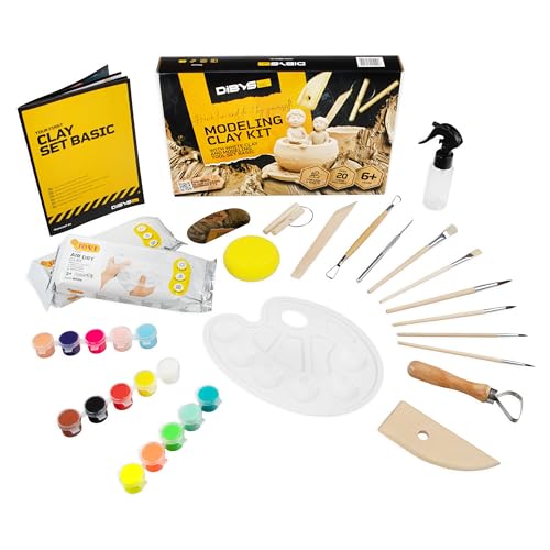 DIBYS at Home Pottery Kit for All | Air Dry Clay Set with Modeling Tools, Paint & Brushes | Clay Sculpting Set with Step-by-Step Guide | Creative Craft Gifts & Kits | DIY Ceramic Kit