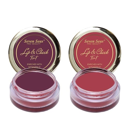 Image of Seven Seas Lips & Cheek Tint Combo Pack of 2 | Matte Natural Blush for Women | Lip Tint with Vitamin E | Nourishing Cheek Tint (Wine Berry, Hippie Pink)