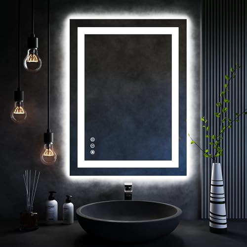 ISKM 32''L x 24''W LED Mirror for Bathroom Lighted Vanity Mirror for Wall Front Lights + Backlit LED Bathroom Mirror Anti-Fog Tempered Glass ETL Listed