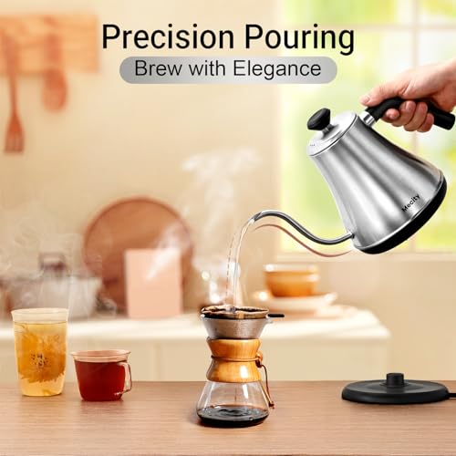 Image of Mecity Electric Kettle Gooseneck Water Kettle Stainless Steel Tea Kettle Water Boiler Fast Heating, Auto Shut Off, 27 fl oz, 1000W, Stainless Steel