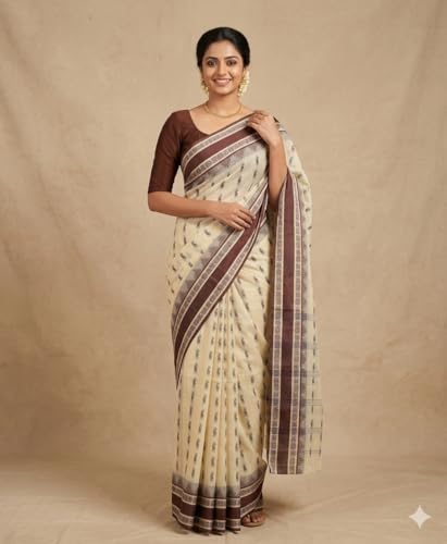 Image of eC ESHA'S COLLECTION Women's Traditional Pure Cotton Katki Tant Saree Without Blouse Piece