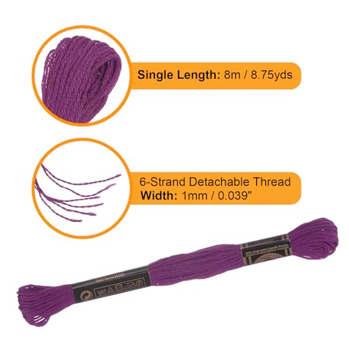Image of HARFINGTON 12 Skeins Embroidery Floss 8.75yds(8m) Egyptian Long-Staple Cotton Cross Stitch Thread for Sewing DIY Bracelet Yarn String and Crafts, Purple Red(6035)