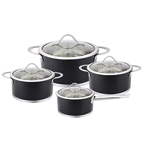 Preisvergleich Produktbild Michelino Edelstahl Topfset 8 teilig mit Satinpolitur Kochtopfset Induktion geeignet Weihnachtsgeschenk Black Deal Expressversand binnen 24 Stunden