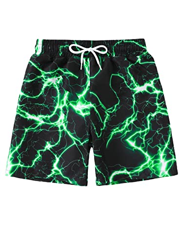 WDIRARA Boy's Lightning Print Waist Swim Trunks Quick Dry Swim Beach Shorts
