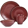 Stone Lain Clara 16-Piece Dinnerware Set Porcelain, Burgundy, Service For 4