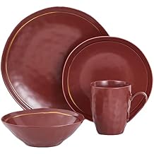 Stone Lain Clara 16-Piece Dinnerware Set Porcelain, Burgundy, Service For 4