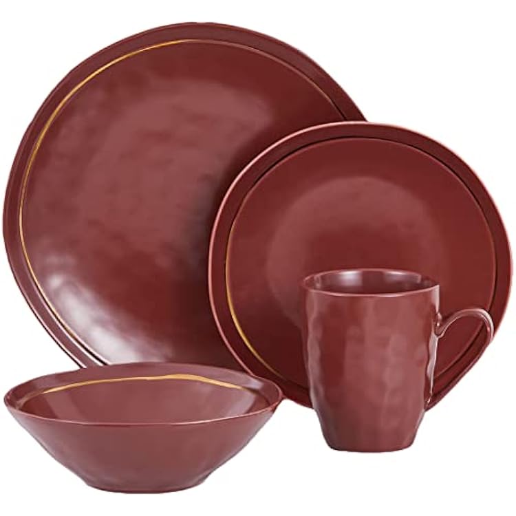 Stone Lain Clara 16-Piece Dinnerware Set Porcelain, Burgundy, Service For 4