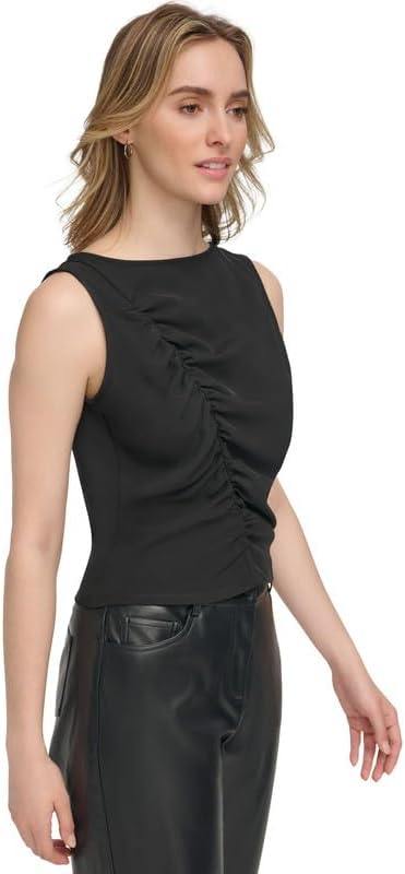 Calvin Klein Women's Ruched-Front Sleeveless Blouse (Black, Medium) - Image 3