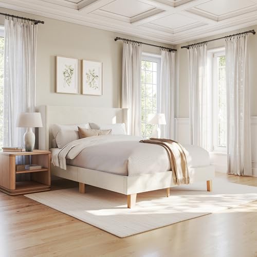 Image of Martha Stewart Maisie Queen Wingback Upholstered Platform Bed, Off-White