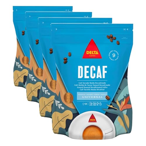 Delta Decaf - Café Molido - Arábicas Centroamericanas y Robustas Africanos - Notas de caramelo, vainilla y frutos secos - 220 g (Paquete de 4)