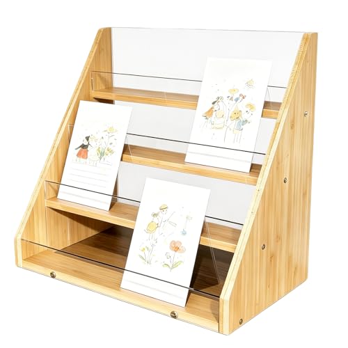 Soporte para tarjetas postales de 4 pisos, de madera, acrílico, soporte para tarjetas postales, soporte para tarjetas postales, soporte de exhibición, expositor, almacenamiento para comercio minorista