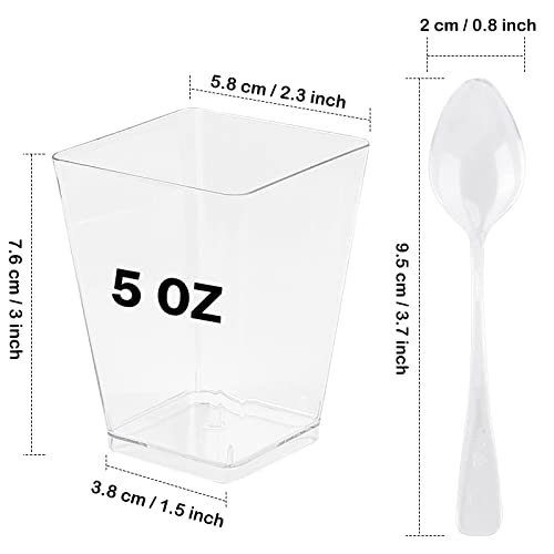 50 Pack 5 Oz Square Dessert Cups With Spoons - Mini Parfait Cups, Appetizer Cups, Clear Plastic Party Dessert Cups For Serving Fruit Trifle Mousse And Pudding #TOP1