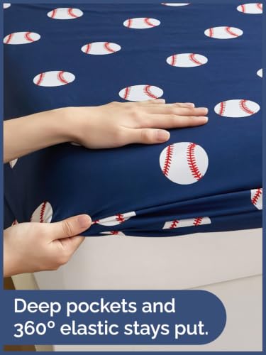 Image of Kids Queen Size Baseball Bed Sheets - 4 Piece Kids Baseball Sheet Set - Sporty Game Day Bedding - Ultra-Soft, Cute & Cozy - Breathable & Machine Washable - Bed Set for Boys, Girls, Teens & Toddlers