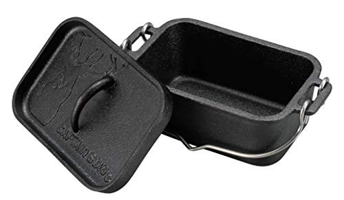 Captain Stag UG-3062 Dutch Oven, Iron Casting, Square Type, Dutch Oven, Mini, Width 8.1 x Depth 5.1 x Height 3.5 inches (205 x 130 x 90 mm), Full Capacity 25.4 fl oz (750 ml), No Seasoning Required