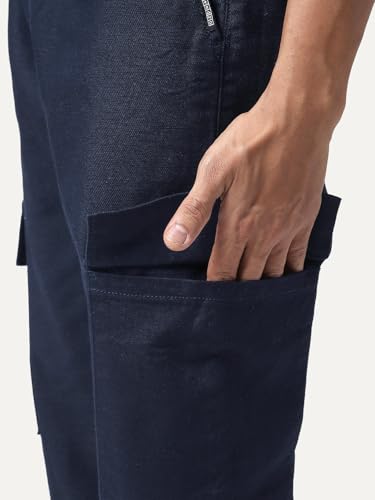 Image of Urbano Fashion Men's Straight Fit Linen Cargo Pants with 6 Pockets