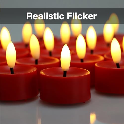 Image of 24 Pack Red Flameless Tealight Candles Battery Operated Tea Lights, Realistic Flickering Fake LED Tealights Candles, 3D Wick LED Tea Lights for Christmas, Festival, Party, Home Decor