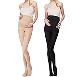 Clean Life Women’s Pregnant Maternity Pantyhose Opaque Tights 100 Denier (Black+Beige)