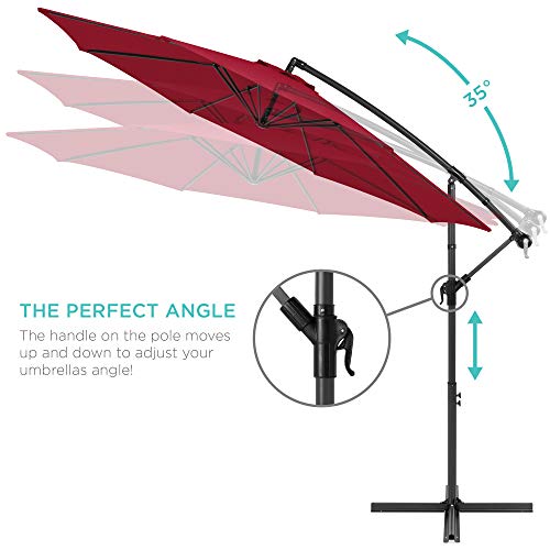 Best Choice Products 10Ft Offset Hanging Market Patio Umbrella W/Easy Tilt Adjustment, Polyester Shade, 8 Ribs For Backyard, Poolside, Lawn And Garden - Burgundy #TOP3