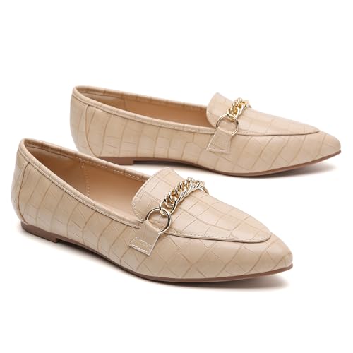 Image of Tilocow Metal Chain Loafers for Women Pointed Toe Slip on Flats Comfortable Fashion Work Shoes