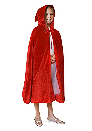 Kids Halloween Christmas Costumes Cape Velvet Hooded Cosplay Party Cloak Wizard Robe Red #TOP1