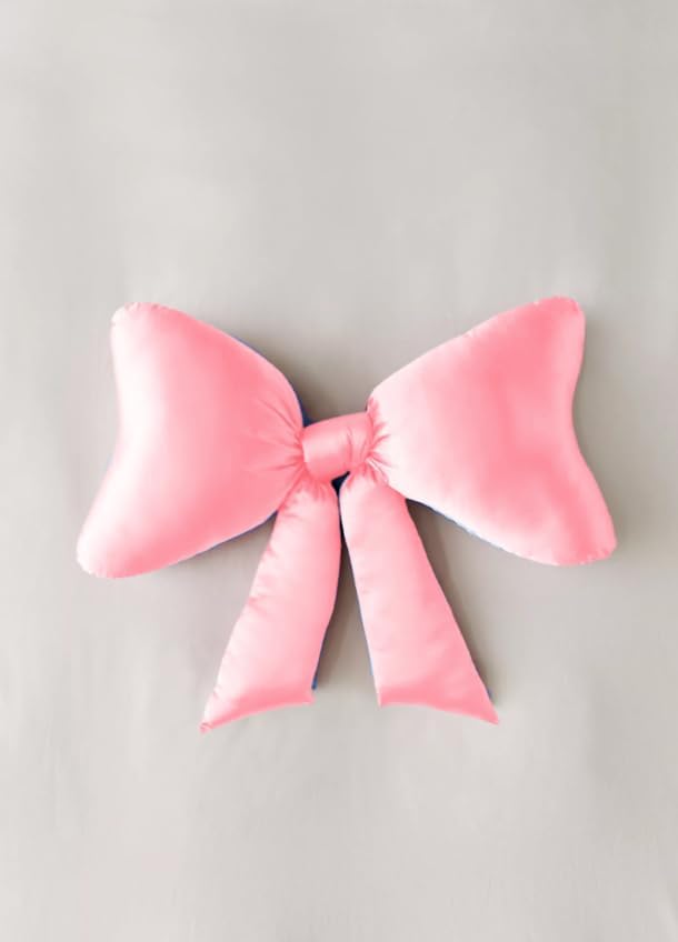 Generic Pink Coquette Big Bow Pillow - Bow Shaped Throw Pillow - Satin Bow Decor - Bow Room Decor - Nursery Decor